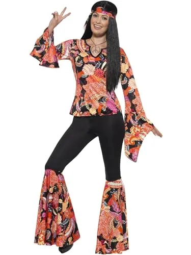 Smiffys Willow Hippie Kostüm - Kostüm-Outfits für Erwachsene, Inklusive Oberteil, Hose, Kopftuch und Medaillon für unvergessliche Karnevals- und Halloween-Partys, angenehm zu tragen durch leichtes Material.