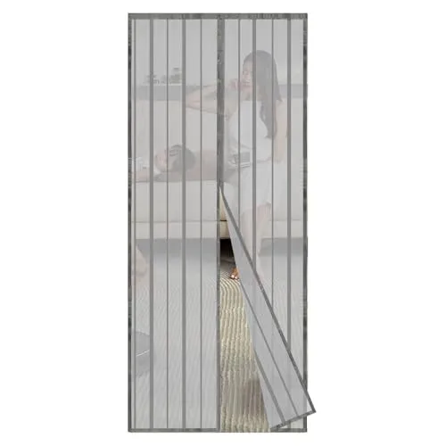 Sekey Magnet Fliegengitter Balkontür ohne Bohren, Türvorhang Fliegenschutz Schiebetür, Insektenschutz Vorhang Tür durch leichte Montage 100x220cm, Grau