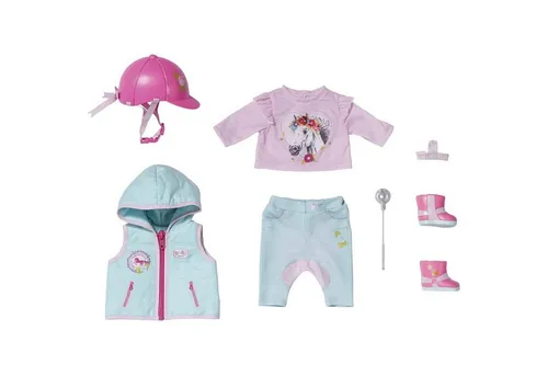 BABY born Deluxe Reiter-Outfit für 43 cm Puppen - Puppenbekleidung: Komplettes Reiter-Outfit mit Weste, Shirt, Hose, Helm und Stiefeln für stundenlangen Spielspaß. Hochwertige Verarbeitung und plastikfreie Verpackung.