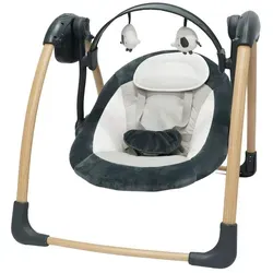 BoJungle Babywippe mit Musik und Vibration, shedy grey - Moderne Babywippe mit abnehmbarem Spielbogen, 8 Melodien und 5-Punkt-Gurt für Sicherheit. Klappbar und platzsparend – ideal für Zuhause und unterwegs.