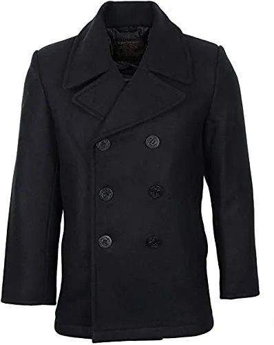 Mil-Tec US Navy Pea Coat - Schwarz - 4XL - Funktionsjacke mit Steppfutter, zweireihiger Knopfleiste und stylischen Ankerknöpfen, ideal für kalte Tage und maritime Looks.