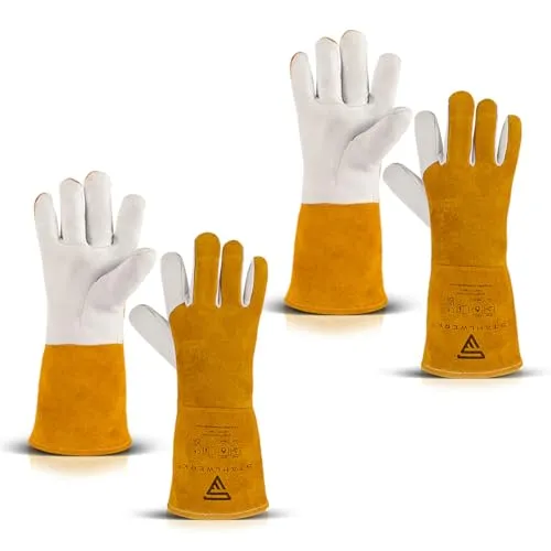 STAHLWERK Schweißerhandschuhe 2er Set – feuerbeständig und hitzeschützend - Hochwertige STAHLWERK Schweißerhandschuhe aus strapazierfähigem Echtleder, ideal für WIG, MIG und MAG. Optimaler Schutz vor Funken und Schlacke, hervorragender Tragekomfort und geschmeidige Passform.