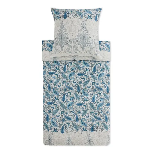 Bassetti Bettwäsche Monnalisa C1 in Blau 135 x 200 cm - Elegante Bettwäschegarnitur in Mako Satin, Größe 135 x 200 cm + 80 x 80 cm. Mediterraner Stil mit Paisley-Muster, ideal für eine stilvolle Schlafumgebung.
