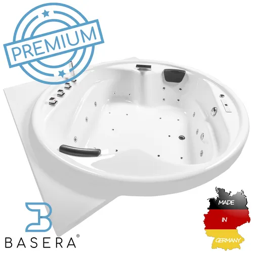 Basera® PREMIUM Indoor Podest-Whirlpool XXL Gomera 186 cm - Sanitäranlagen & Zubehör - Genießen Sie entspannende Momente mit 28 Massagedüsen, integrierter Heizung und Bluetooth-Soundsystem in dieser eleganten Ecke-Badewanne.