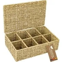 HMF 37090-33CM Teebox Teebeutel Geflochten Seegras Tee Aufbewahrungsbox 8 Großen Fächern 33 x 21 x 10 cm