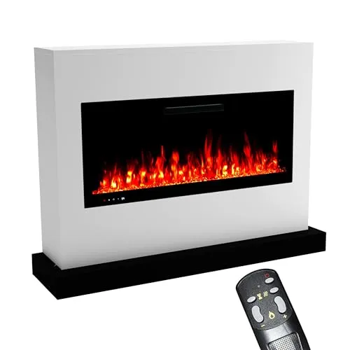 GLOW FIRE Elektrokamin Zeus - 5 Farben LED-Kaminfeuer mit Heizung und Fernbedienung - Elektrischer Kamin mit 3D LED-Feuer in 5 Farben, energiesparender Heizlüfter und komfortabler Fernbedienung für gemütliche Winterabende.