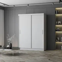 Schwebetürenschrank Vista 04 150 cm in Weiß - Kleiderschrank ohne Spiegel Vista 04, elegant und funktional mit geräumigen Einlegeböden und stabiler Kleiderstange für optimale Organisation in Ihrem Schlafzimmer.
