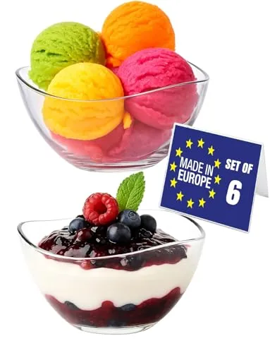 Premium Glas Dessertschalen Set 6, 215ml BLEI FREI Dessertgläser, Stabelbare Glasschalen, Dessertbecher, Puddingschalen, Dessert Schalen Glas, Obst Servierschalen, Soßenschalen, Dessert Bowls