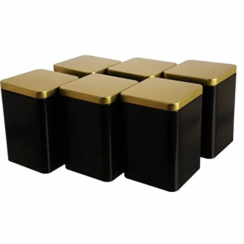 Dosenritter 6er Set edle Teedosen - Frischhaltedosen aus Metall, aromadicht und stilvoll in Schwarz Gold, ideal zur Aufbewahrung von Tee, Gewürzen oder Kaffee.