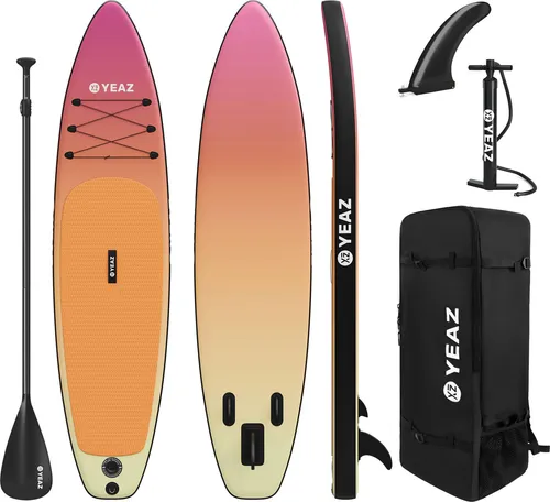 YEAZ SUP Board PARADISE BEACH - EXOTRACE PRO - SET - Surfen & Kitesurfen: Vielseitiges Paddle-Board mit robuster Cross-Drop-Stitch-Konstruktion für unvergessliche Abenteuer auf dem Wasser.