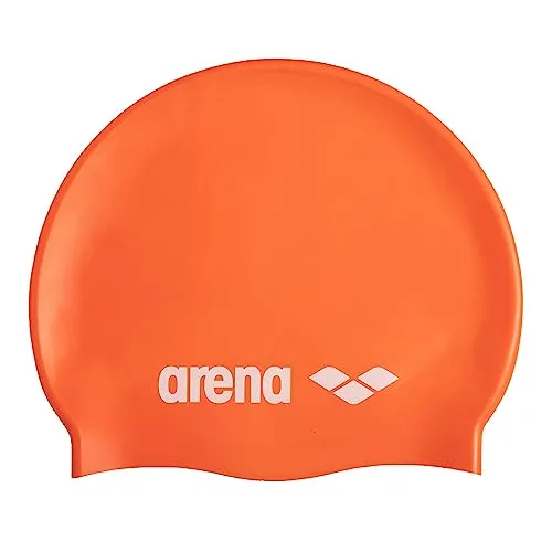 Arena Klassische Unisex-Badekappe aus weichem Silikon für Damen und Herren, intensives Training und Rennen, komfortabel, rutschfest, Langhaar, Orange