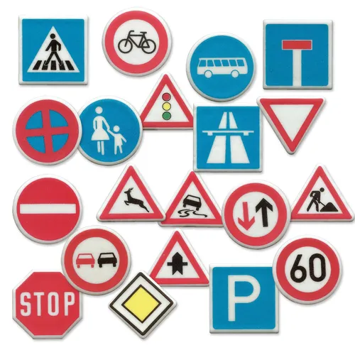 Dekor-Kleinteile Verkehrszeichen sortiert 100 - Vielfältige Dekorationselemente für kreative Projekte, ideal für Bastelarbeiten und Modellbau.