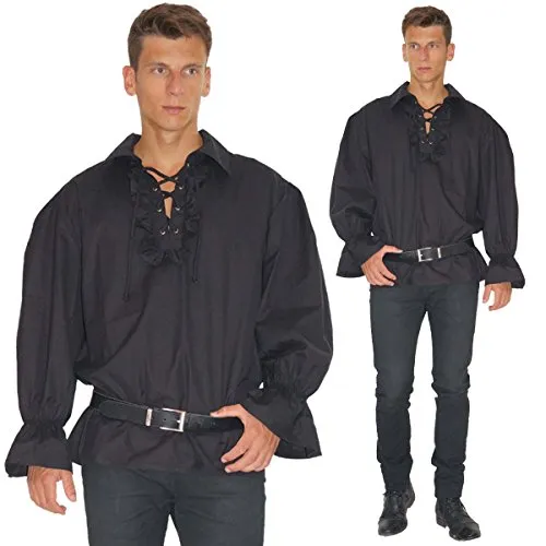 MAYLYNN 14711-XL Piratenhemd - Schwarz, 100% Baumwolle - Kostüm-Oberteil für Erwachsene, hochwertiges Rüschenhemd aus 100% Baumwolle, ideal für Mittelalter- und Piratenkostüme.