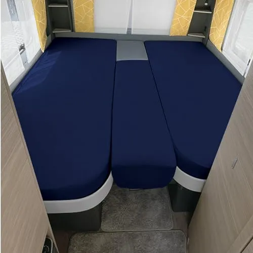 Erwin Müller Spannbettlaken 3er-Set für Wohnmobile - Marine Größe - Hochwertiges 3er-Set Spannbettlaken aus Multi-Stretch Jersey für Wohnmobil-Heckbetten. Besonders strapazierfähig und angenehm weich, ideal für Matratzen bis 15 cm Höhe.