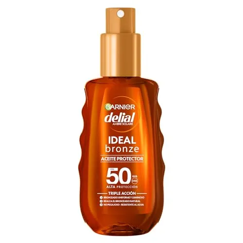 GARNIER DELIAL IDEAL BRONZE Schutzöl SPF50 150 ml - Sonnenschutzmittel mit SPF50 für eine fantastische Sonnenbräune und gepflegte Haut. Ideal für alle Hauttypen und sorgt für einen gleichmäßigen Bräunungseffekt.