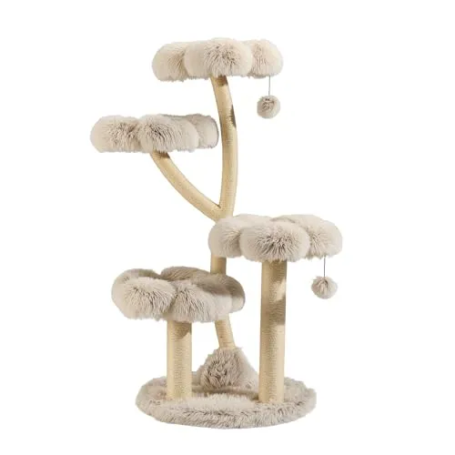 Fudajo Designer Kratzbaum 59 x 59 x 123 cm - Stilvolles Katzenmöbel mit Plüsch und Sisal - Kompakter Katzenkratzbaum für kleine Wohnungen, vereint modernes Design mit Funktionalität. Bequeme Liegeflächen und stabile Konstruktion fördern Spiel und Entspannung.