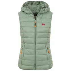 Geographical Norway Damen Steppweste mit Kapuze - Sportliche Übergangsjacke - Leichte Damen Steppweste mit Kapuze, ideal für den Frühling und Herbst. Perfekt für sportliche Aktivitäten und bietet einen modernen Look.