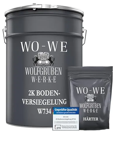 WO-WE 2K Epoxidharz Bodenversiegelung W734 - Bodenbeschichtung für Innen und Außen, ideal für Werkstätten und Garagen. Hervorragende chemische Widerstandsfähigkeit und schnelle Aushärtung.