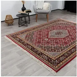 Steffensmeier Orientteppich Bidjar, Handgeknüpft, 90x160 cm - Hochwertiger Handgeknüpfter Teppich aus 100% Schurwolle, ideal für Ihr Wohnzimmer. Elegantes Design in Rot mit traditionellen Mustern, perfekt für stilvolle Inneneinrichtung.