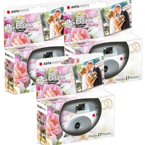 PHOTO PORST 3 x Einwegkamera Edition Wedding - Analoge Einwegkameras, ideal für Hochzeiten und Partys mit 3 Kameras à 27 Aufnahmen, inklusive hochwertigem Fuji-Film und Batterien für unvergessliche Momente.