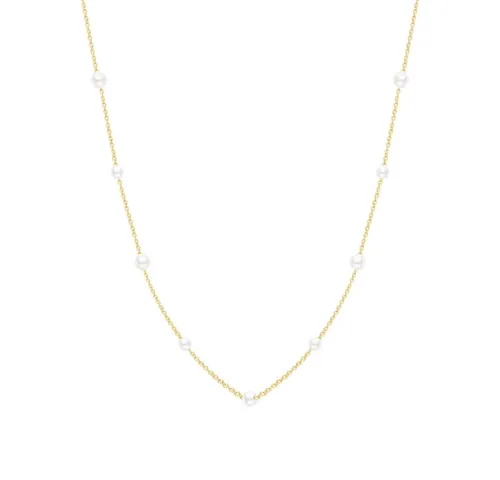 XENOX Kette mit Anhänger XS91925G – Elegante Halskette mit Perlen - Zarte Halskette aus 925er Sterlingsilber, 18k vergoldet. Mit Kunstperlen für einen eleganten Look. Ideal für Alltag und besondere Anlässe. Längenverstellbar und sicher durch Karabinerverschluss.