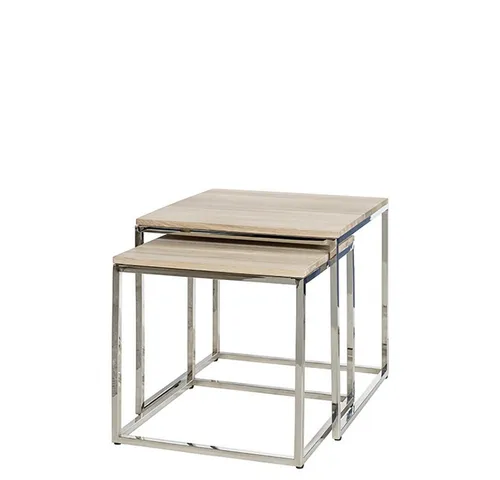 Fink Beistelltisch NOVO (Set, 2er Set) - Weißer Eleganz für Ihr Zuhause - Couchtische, Set aus 2 eleganten Beistelltischen aus geöltem Eichenholz und Edelstahl, ideal für stilvolle Wohnräume.