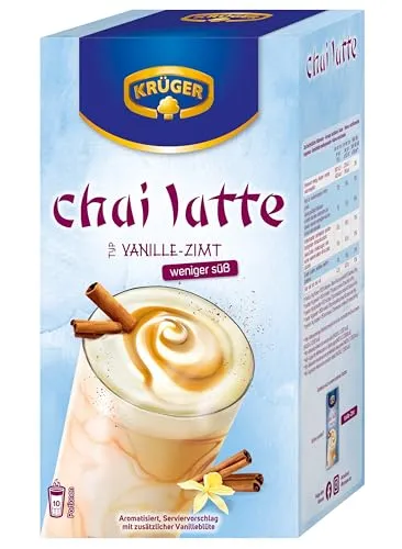KRÜGER YOU Chai Latte Vanille-Zimt weniger süß - Kaffee: Aromatisierter Chai Latte mit weniger Zucker, feinem Schwarztee-Extrakt und cremiger Milch für unwiderstehlichen Genuss.