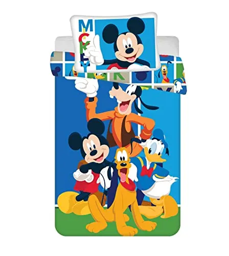 Disney Kinderbettwäsche Set - Mickey Maus, Donald Duck, Pluto & Goofy - Bettwäsche-Set aus 100% Baumwolle, 2-teilig, mit buntem Disney-Motiv. Ideal für kleine Fans und sorgt für einen gemütlichen Schlaf!