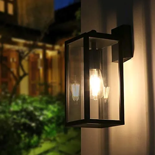 BRIMMEL Wandleuchte Außen Aluminium - Außenlampe Wand mit Klarglas, E27 Fassung 60W Max IP44 Wasserdichte Hauswand Außenwandleuchten für Veranda/Fassade, Mattschwarz