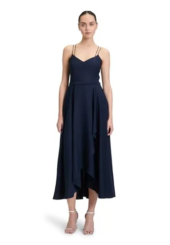 Vera Mont Damen Abendkleid mit Volant, Gr. 38, Nachtblau - Elegantes, tailliertes Abendkleid von Vera Mont mit schlichten Spaghettiträgern und praktischen Nahttaschen. Ideal für festliche Anlässe und sorgt für einen stilvollen Auftritt.