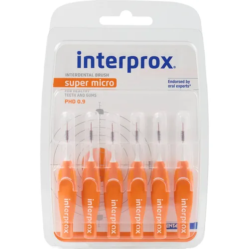 DENTAID interprox Interdentalbürsten 6 Stück, super micro, Orange, PHD 0,9 - Praktische Interdentalbürsten für eine gründliche Zahnreinigung, ideal zur Pflege schwer erreichbarer Stellen. Ergonomischer Griff für einfachen Einsatz.