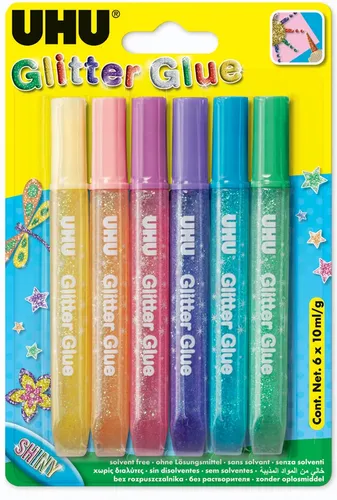 UHU Glitzerkleber Glitter Glue Shiny Inhalt: 6 x 10 ml