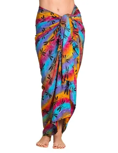 PANASIAM Sarong B011 Dragonfly Multicolor, L - Pareos & Strandkleider für Damen, aus hochwertigem Viskose-Stoff, blickdicht und farbecht, handgefertigt in Indonesien, ideal als Wickelrock oder Kleid für den Sommer.