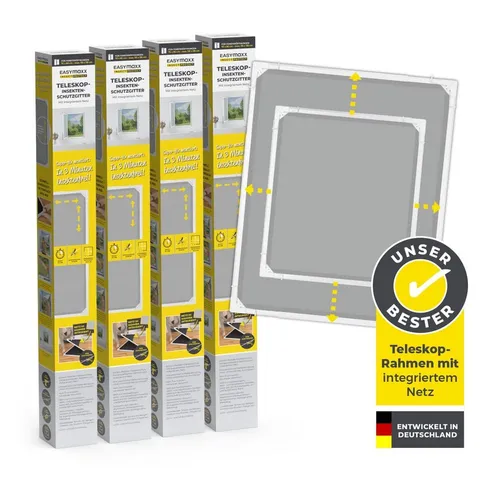 EASYmaxx Insektenschutz-Fensterrahmen Insect Protect - Fliegengitter für Fenster, 4-teiliges Set mit vormontierten Aluminiumrahmen und integriertem Insektenschutznetz für effektiven Schutz vor Insekten.