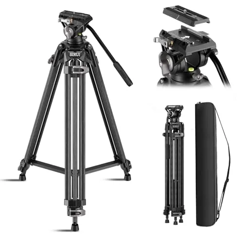 SIRUI AVT-12 Carbon Profi-Videostativ 185cm mit Flüssigkopf, Schnellwechselplatte, 15kg Tragkraft und leicht (3,3kg) für DSLR, Camcorder und Live-Streaming