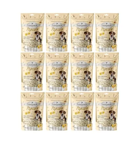 LandSnack Popcorn | der Reissnack für Hunde mit weniger als 1% Fett | Das besondere Leckerli aus Deutschland (Original mit Leber 12x 100g)