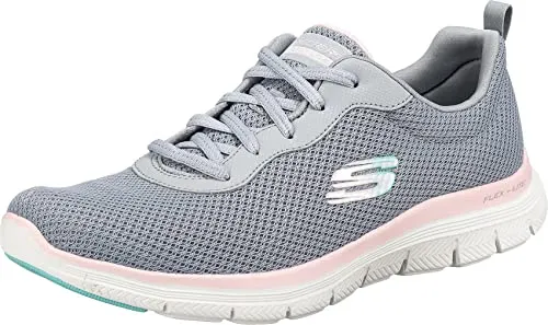 Skechers Damen Flex Appeal 4.0 Brilliant View Sneaker, Grau, 38 EU - Sportlicher Schnürsneaker mit Skechers Logo, ideal für aktiven Alltag. Die stoßdämpfende Flex-Lite Zwischensohle sorgt für Komfort, während die flexible Gummisohle optimalen Halt bietet.