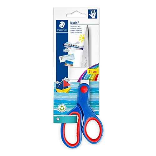 STAEDTLER Bastelschere Noris, Rechtshänder, 21 cm Länge, hohe Schneidleistung, rostfreie gerundete Klingen, weiche ergonomische Griffzone, 965 21 NBK