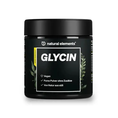 natural elements L-Glycin Pulver – 500g – vegan, ohne Zusätze, laborgeprüft - VEGANE AMINOSÄURE FÜR JEDEN TAG | L-Glycin ist ein vielseitiges Pulver, ideal für die Zubereitung von Shakes oder als sanfter Zuckerersatz. 333 Portionen für deinen täglichen Bedarf – ganz ohne Gentechnik und unnötige Zusätze.