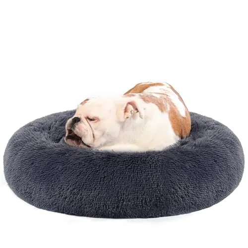 Feandrea Hundebett flauschig, Donut Kissen, 80 cm Durchmesser, dunkelgrau - Flauschiges Hundebett mit 4 cm langem Plüsch für kuschelige Stunden. Die herausnehmbare Polsterung sorgt für einfache Reinigung und mehr Hygiene. Ideal für einen erholsamen Schlaf Ihres Haustiers.