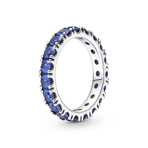 PANDORA Ring Timeless "Funkelnde Reihe" mit blauen Kristallen 190050C02 52 - Eleganter Ewigkeits-Ring aus Sterling-Silber mit funkelnden blauen Cubic Zirkonia. Ideal für stilvolle Kombinationen oder als Einzelstück. Verleihe deinem Look das gewisse Etwas!