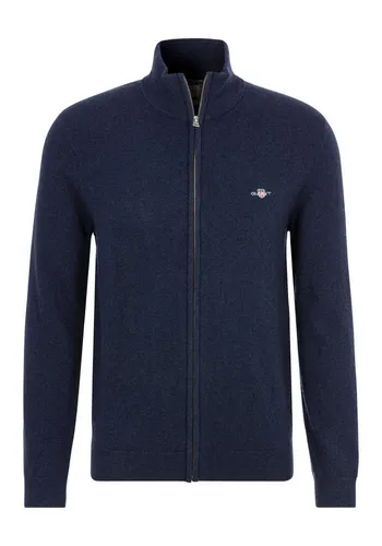 GANT Herren Extrafine Lambswool Zip Cardigan - Bequeme Strickjacke in Marine - Strickjacke aus weicher Lammwolle mit Paspelreißverschluss und zwei Seitentaschen, ideal für jeden Anlass und angenehm zu tragen.