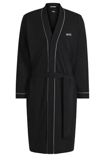 BOSS Herren Kimono Bm Bademantel, Black 001, S EU - Bademäntel für Herren, komfortabler Morgenmantel aus weichem Baumwoll-Jersey mit Gürtel und stilvollen Kontrastpaspeln für ein elegantes Design.