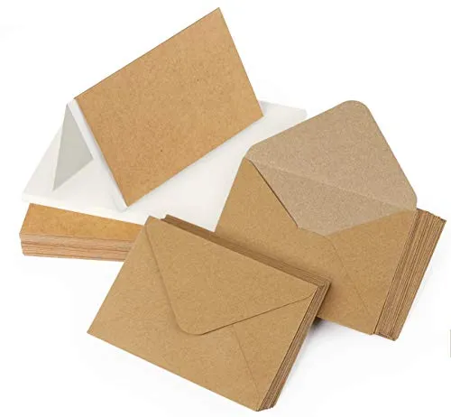 Mocraft 60 Stk. Klappkarten Blanko mit Umschlag 107 x 152 mm Briefumschläge ohne Fenster mit 120 Doppelkarten Kraftpapier für Grüße Hochzeit Einladung - Natur Braun