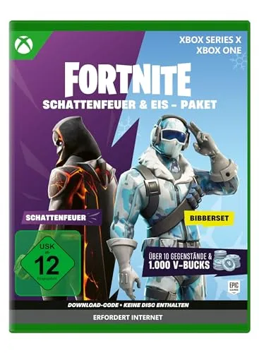Fortnite Schattenfeuer & Eis - Download-Code für Xbox - Erlebe das Fortnite Schattenfeuer & Eis-Paket mit über 10 kosmetischen Gegenständen und 1.000 V-Bucks. Ideal für kreative Spieler, die ihren Charakter individuell gestalten möchten!
