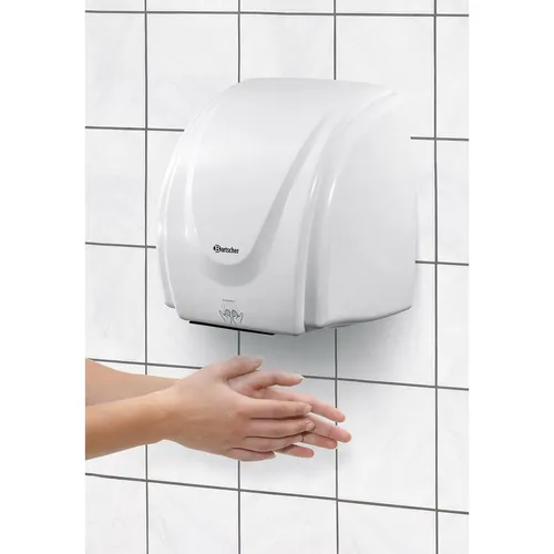 Bartscher Händetrockner zur Wandmontage, weiß – effizient und benutzerfreundlich - Händetrockner für Gastronomiebedarf mit Infrarot-Sensor für automatisches Ein- und Ausschalten. Hohe Luftleistung von 53 l/s, ideal für stark frequentierte Bereiche.