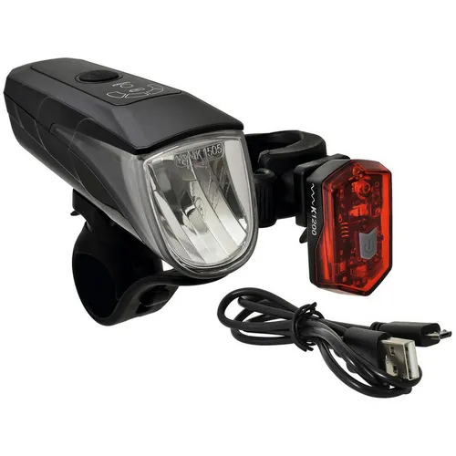 Büchel Beleuchtungsset BLC 710 - LED Front- und Rückleuchte - Fahrradbeleuchtung mit 70/30/15 Lux Helligkeit, USB-ladbar für optimale Sicherheit bei Nachtfahrten.