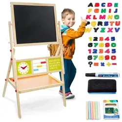 Mamabrum Standtafel 2-in-1 – Kreative Kindertafel mit Abakus und Uhr - Whiteboard und Kreidetafel in einem, ideal für kreatives Lernen mit Abakus und Uhr für Mathematik und Zeitverständnis. Kindersicher und platzsparend!