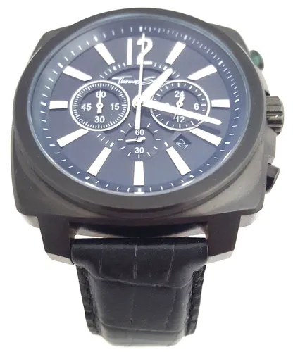 Thomas Sabo Glam & Soul Herren Chronograph schwarz WA0082-213-203 - Armbanduhren: Sportlicher Chronograph mit maskulinem All-Matt-Design, 10 bar wasserdicht und schwarzem Lederarmband für einen coolen Look.