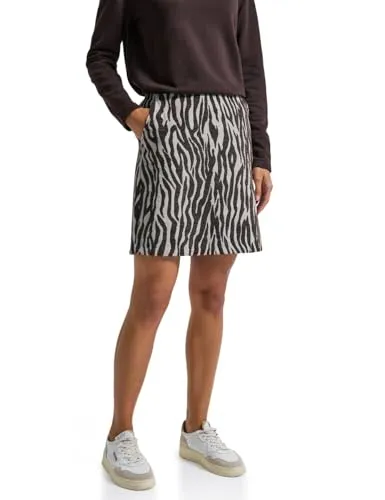 Damen Zebra Jacquard Rock - Stylischer knielanger Rock im angesagten Animal Print mit seitlichen Taschen und Zipper hinten – ideal für einen modischen Auftritt und angenehmen Tragekomfort.